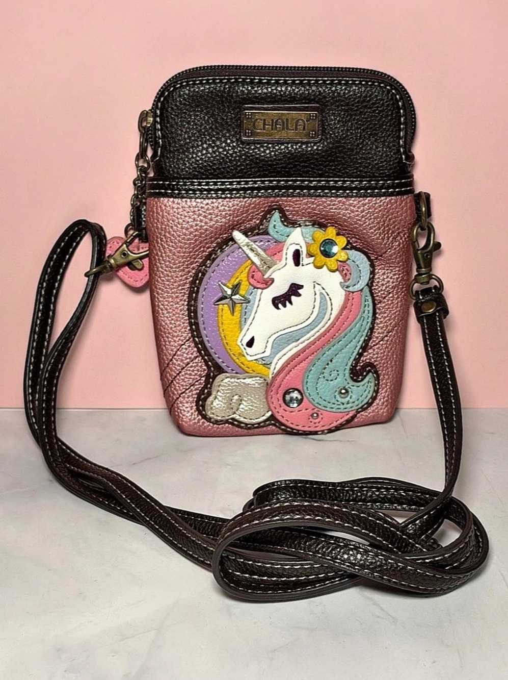 Chala Pink and Brown Unicorn Crossbody Bag